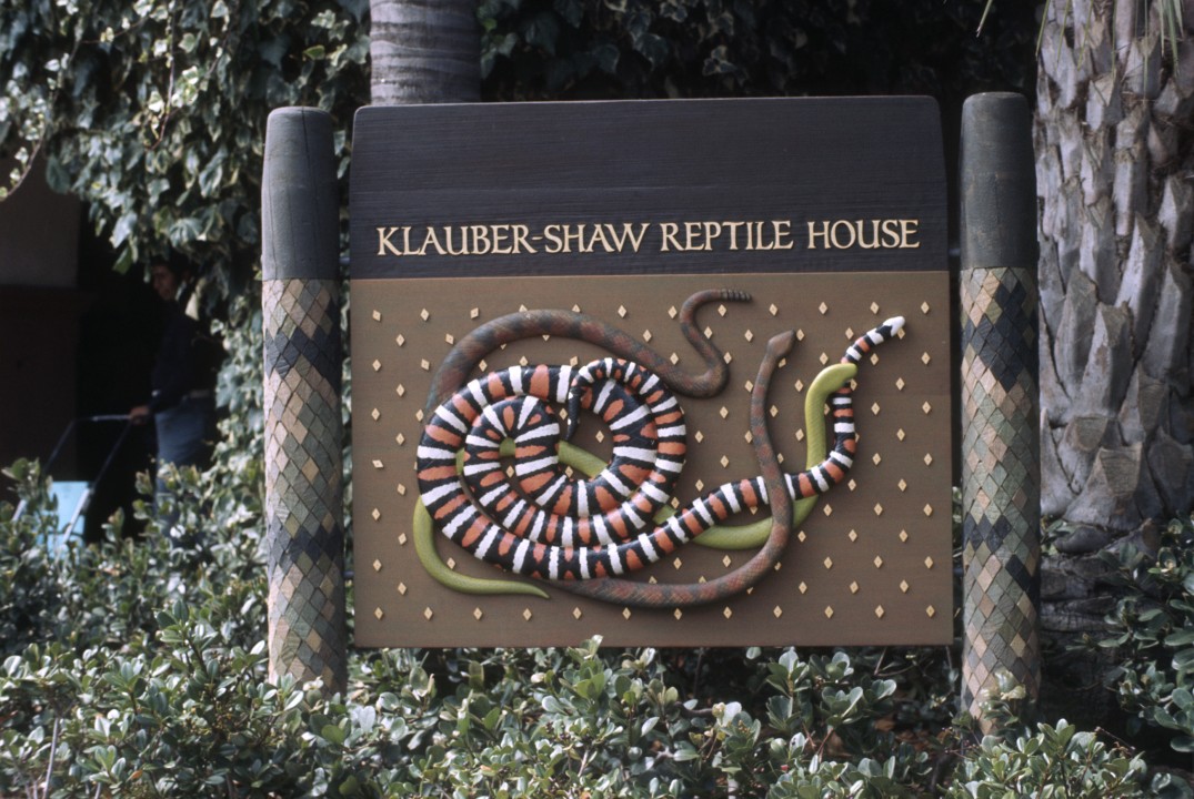 Bill enjoyed creating tactile and dimensional designs for exhibit signs, like this one for the Reptile House, which is still there today.